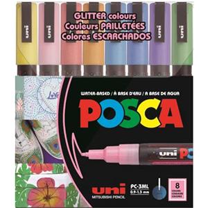 Uni Posca 0.9-1.3 Su Bazli Poster Markörü 8li Set Simli PC-3ML/8C