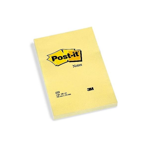 Post-It Yapışkanlı Not Kağıdı Çizgisiz 100yp 102x152mm Sarı 659