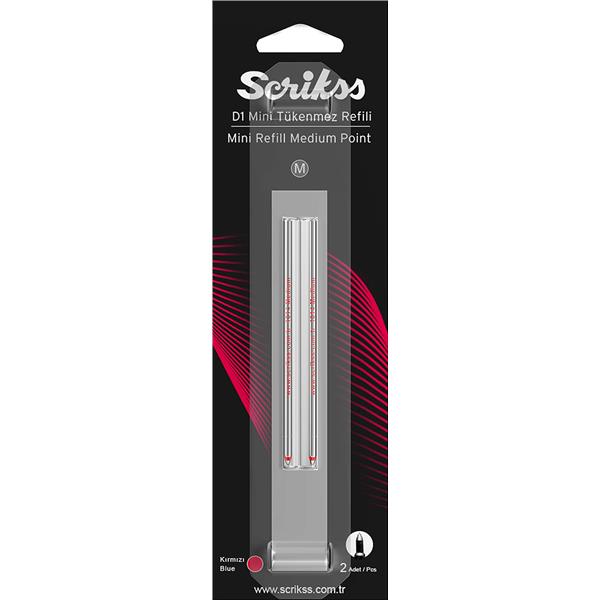 Scrikss D1 Tükenmez Refil Medium Kısa Kırmızı 2li