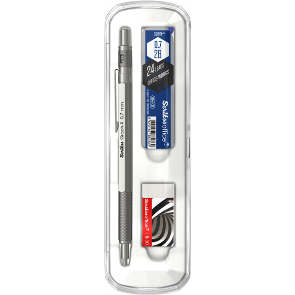 Scrikss Graph-X 0.7mm Versatilkalem+Silgi+Min 3lü Set Kurşun Gri